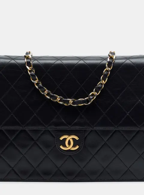 Chanel Classic Single Flap Medium Black Quilted Lambskin Leather Shoulder Bag