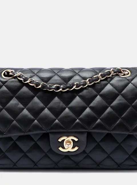 Chanel Classic Flap Medium Black Lambskin Leather Shoulder Bag