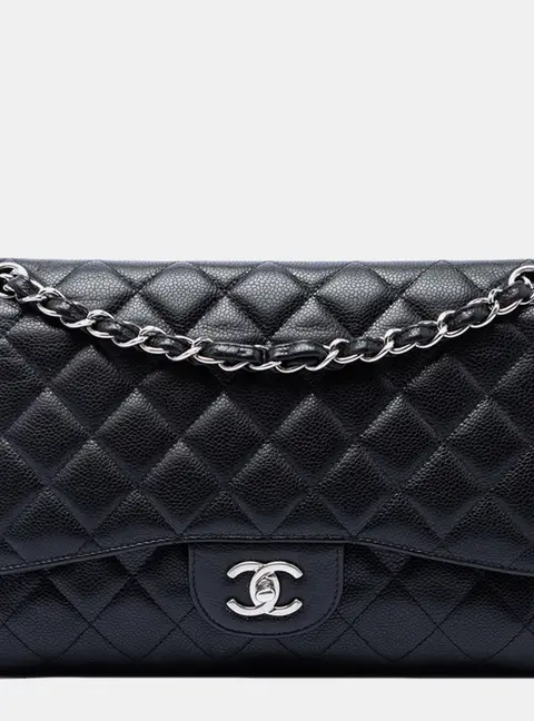 Chanel Classic Jumbo Black Caviar Double Flap Shoulder Bag