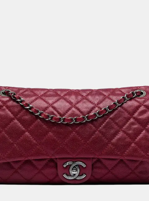 Chanel Jumbo Easy Flap Red Quilted Iridescent Caviar Leather Shoulder Bag