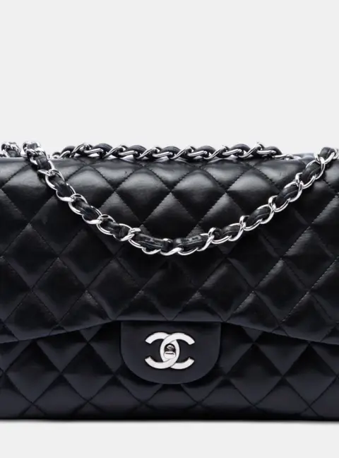 Chanel Classic Jumbo Black Lambskin Leather Shoulder Bag