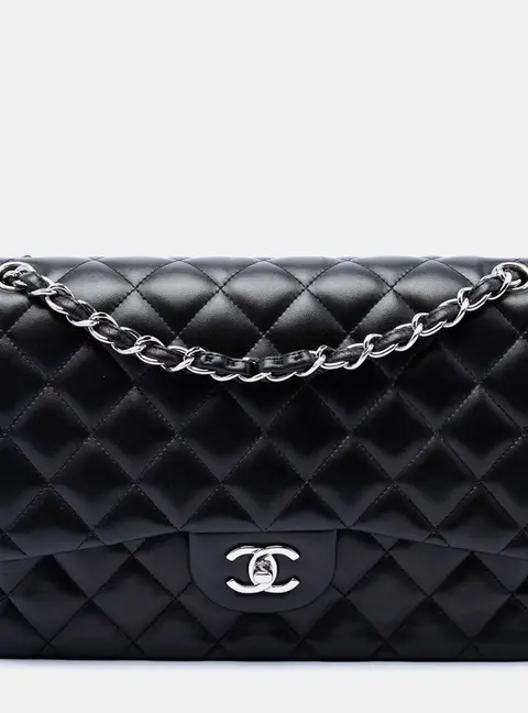 Chanel Jumbo Classic Flap Black Lambskin Leather Shoulder Bag