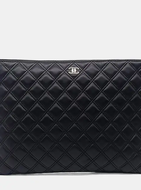 Chanel Black Leather Clutch Large