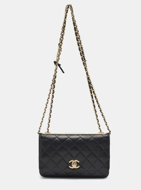 Chanel Trendy CC Black Quilted Leather Wallet On Chain
