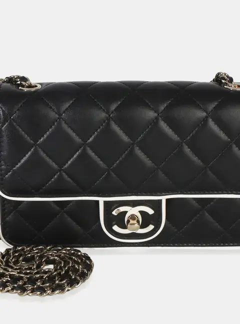 Chanel Quilted Resin CC Flap Black White Lambskin Wallet On Chain Bag