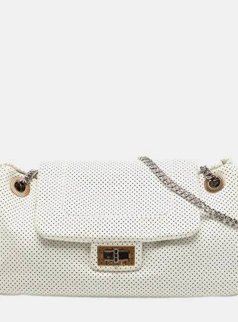 Chanel Reissue 2.55 East West Accordion Flap White Perforated Calfskin Leather Shoulder Bag