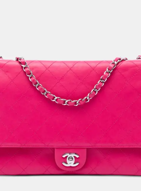 Chanel Accordion 3 Flap Jumbo Pink Lambskin Leather Shoulder Bag