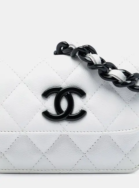 Chanel My Everything Mini White Quilted Caviar Leather Belt Bag