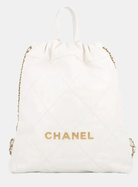 Chanel 22 Small White Shiny Calfskin Leather Gold Hardware Backpack Bag