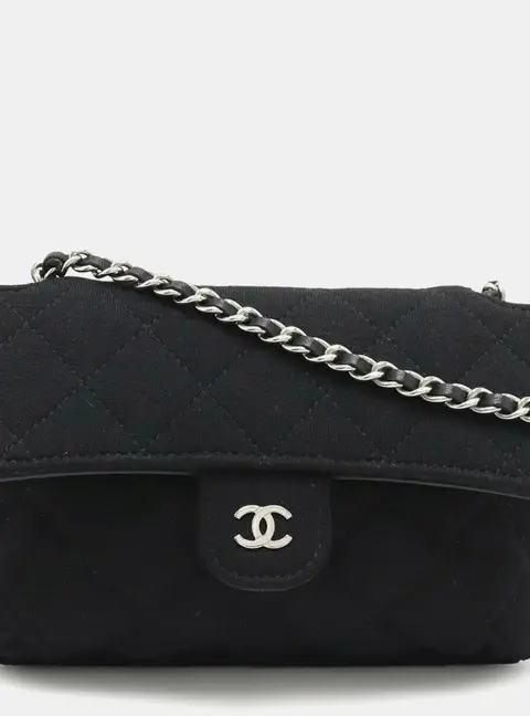 Chanel Matelasse Coco Mark Eco AP2095 Black Cotton Jersey Nylon Leather Shoulder Tote Bag
