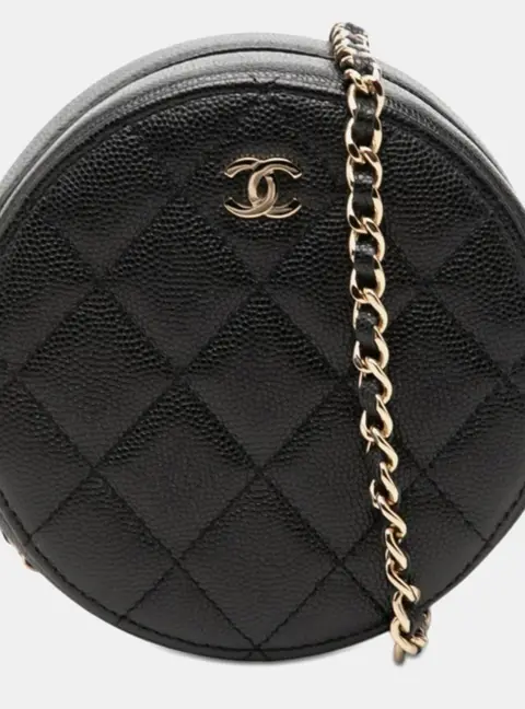 Chanel Timeless Classic Round Mini Black Caviar Leather Clutch Bag