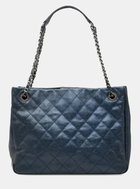Chanel Medium Chic Shopping Tote Blue Caviar Leather Shoulder Bag