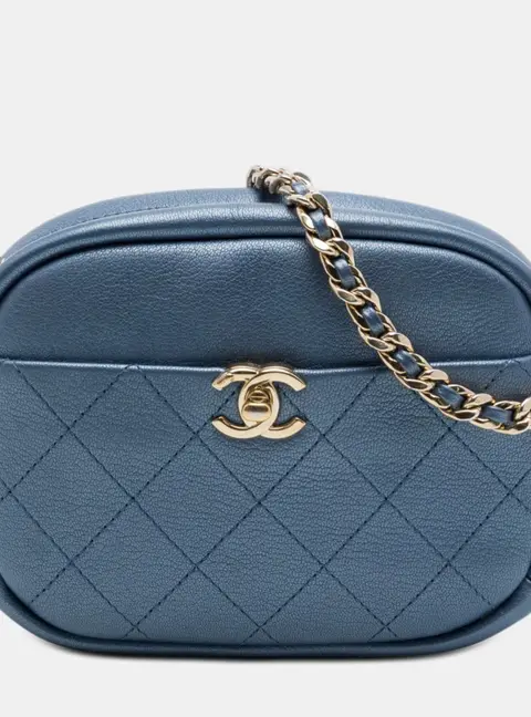 Chanel Casual Trip Small Metallic Blue Goatskin Crossbody Camera Bag