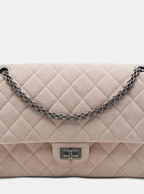 Chanel Quilted Suede Reissue 2.55 Double Flap 226 Beige Shoulder Bag