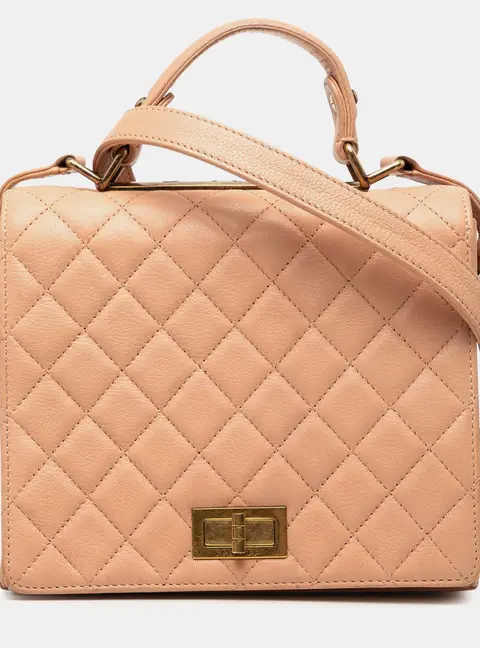 Chanel Reissue 2.55 Rita Large Beige Quilted Goatskin Leather Top Handle Bag