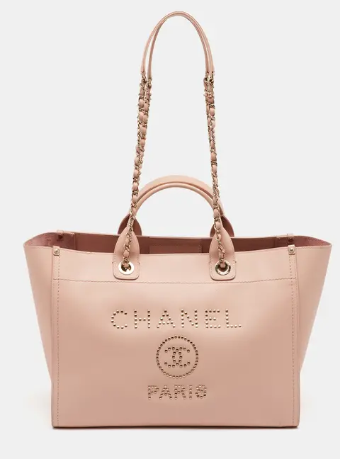 Chanel Deauville Studded Large Pink Caviar Leather Shopper Tote