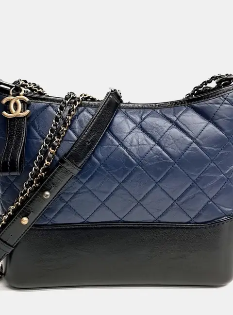 Chanel Gabrielle Black/Blue Leather Hobo Bag Medium