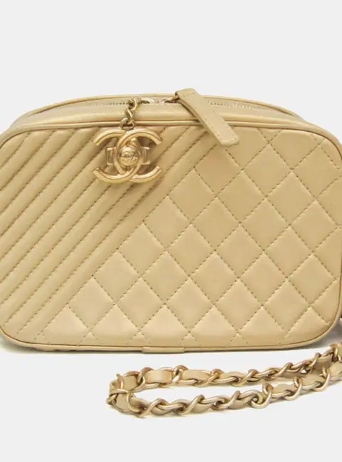 Chanel Cocoboy Gold Lambskin Leather Camera Shoulder Bag