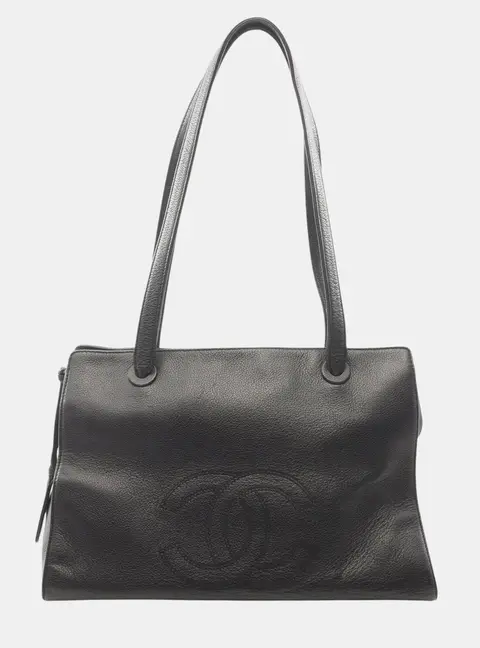 Chanel Vintage CC Black Caviar Leather Tote Bag