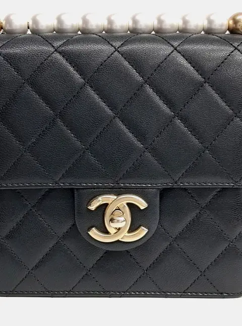 Chanel Black Leather Pearl Chain Crossbody Bag