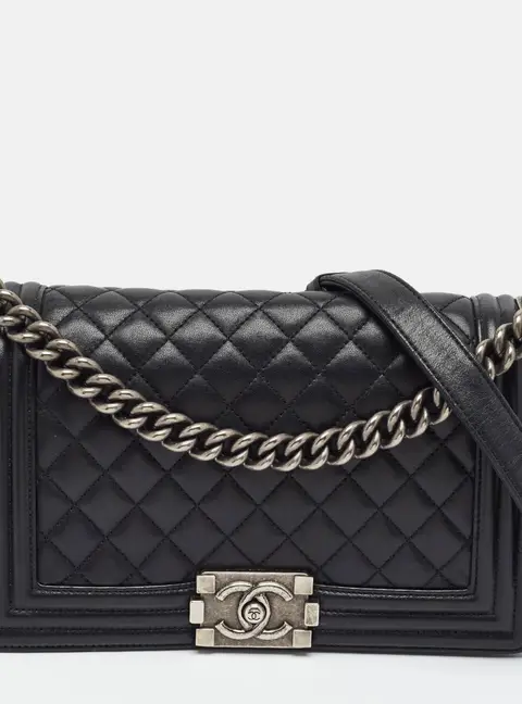Chanel Boy Medium Black Quilted Leather Flap Bag