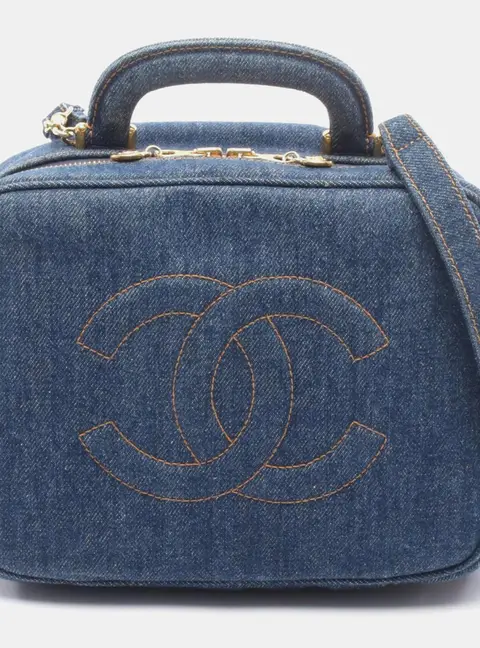 Chanel Coco Mark Vanity 2 -Way Navy Denim Top Handle Bag