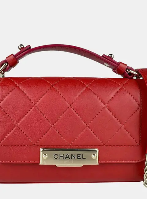 Chanel Label Click Small Red Quilted Calfskin Leather Shoulder Bag