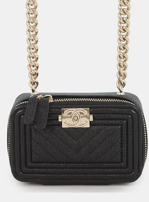 Chanel Boy Mini Black Caviar Leather Clutch Bag