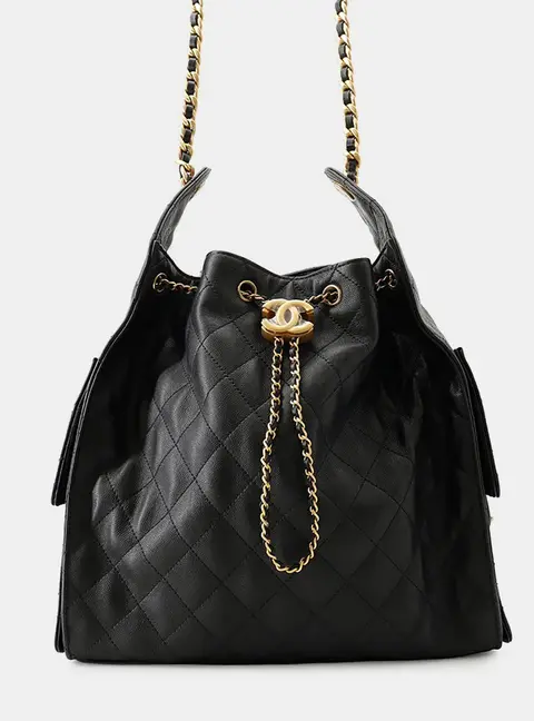 Chanel Gabrielle Medium Black Quilted Caviar Leather Hobo Bag