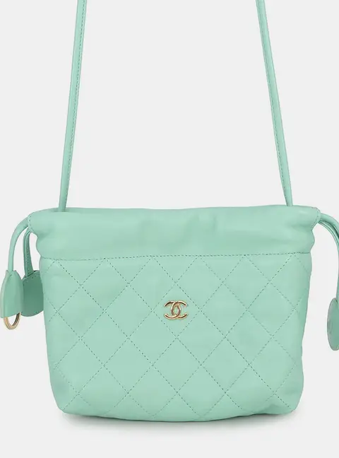Chanel Drawstring Small Light Green Lambskin Leather Shoulder Bag