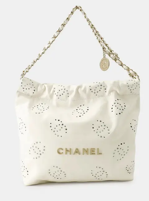 Chanel 22 Small White Perforated Shiny Calfskin Leather Shoulder Bag