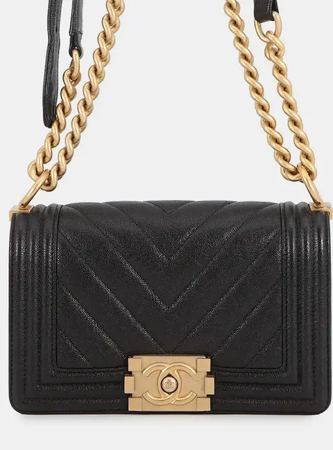 Chanel Boy Small Black Caviar Leather Shoulder Bag