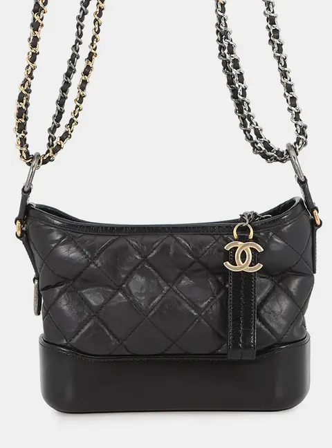 Chanel Gabriel De Chanel Hobo Small Black Aged Calfskin Leather Crossbody Bag