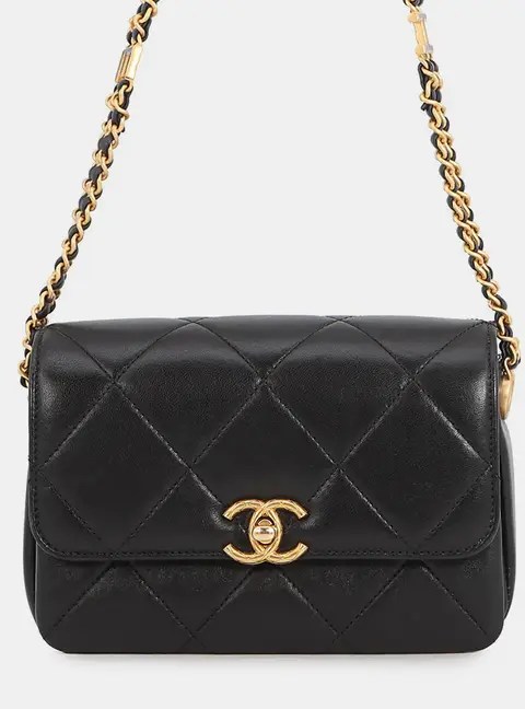 Chanel Chanel 19 Small Black Lambskin Leather Shoulder Bag