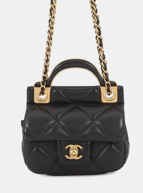 Chanel Mini Flap Bag Black Lambskin Leather Top Handle Bag