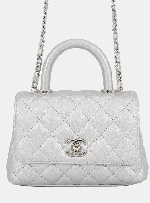 Chanel Coco Handle XXS Silver Caviar Leather Top Handle Bag