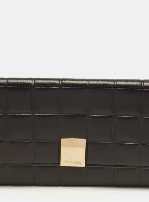 Chanel Black Choco Bar Leather Continental Wallet