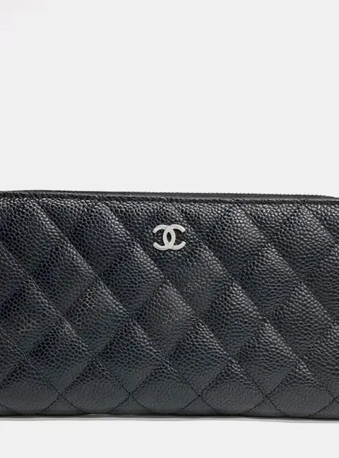 Chanel Quilted Black Caviar Leather Wallet Bag