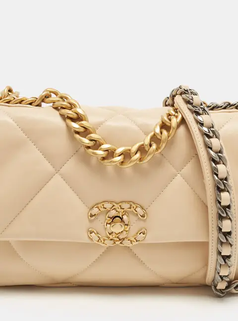 Chanel 19 Medium Beige Quilted Leather Flap Bag