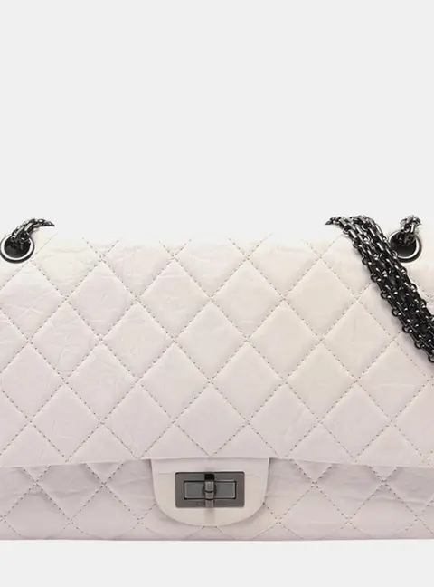 Chanel Reissue 2.55 227 White Aged Calfskin Leather Double Flap Bag