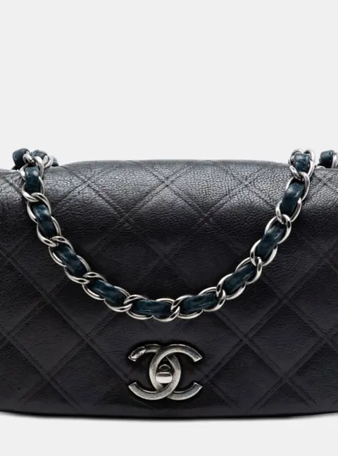 Chanel New Chic Small Black Diamond Embossed Calfskin Shoulder Bag