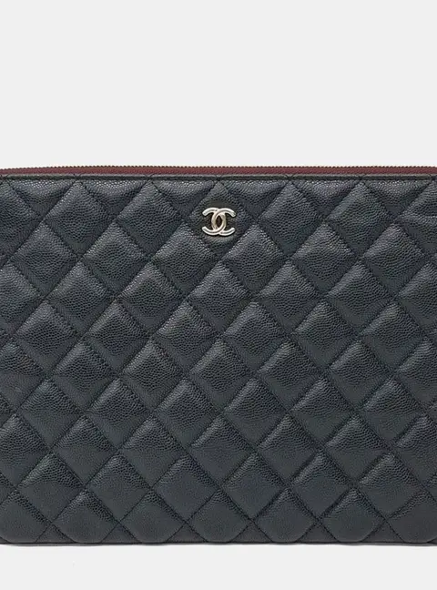 Chanel Quilted New Medium Black Caviar Leather Clutch Bag