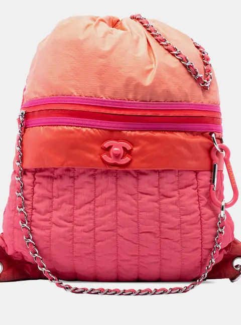 Chanel Coco Pink Large Multicolor Vertical Quilted Nylon Convertible Backpack Bag