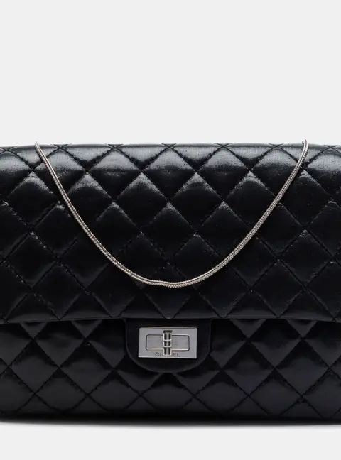 Chanel Quilted Iridescent Lambskin Reissue 2.55 Size 226 Black Lambskin Leather Flap Bag