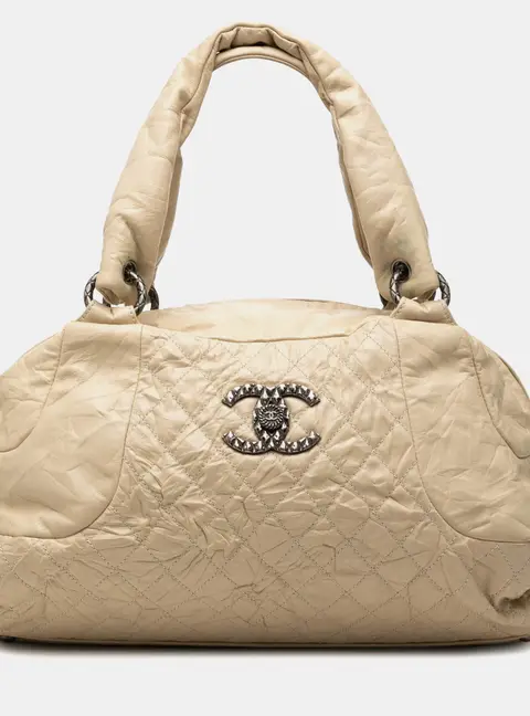 Chanel Coco Rider Bowling X -Large Beige Aged Calfskin Leather Satchel Bag