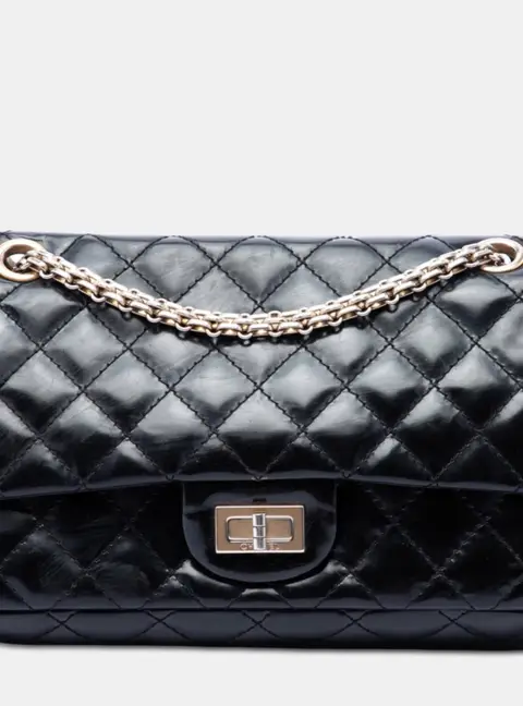 Chanel Reissue 2.55 Accordion Flap 225 Black Glazed Calfskin Shoulder Bag