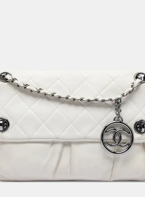 Chanel Vintage Double Turnlock Medium Black Quilted Lambskin Leather Shoulder Bag