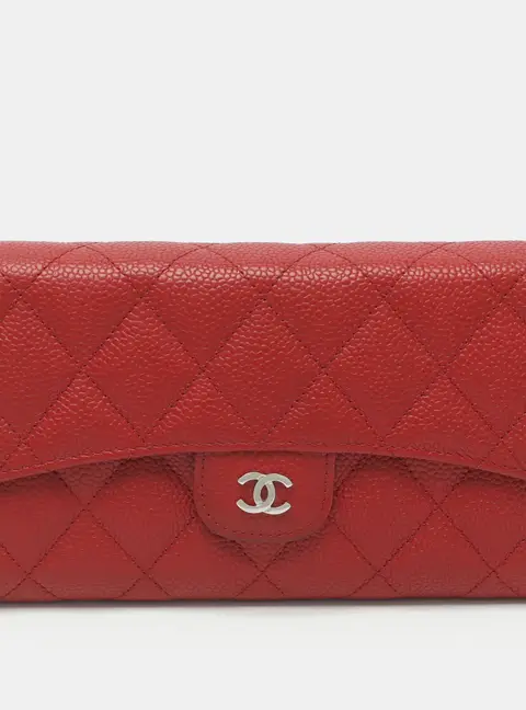 Chanel Classic Red Quilted Caviar Leather Flap Wallet