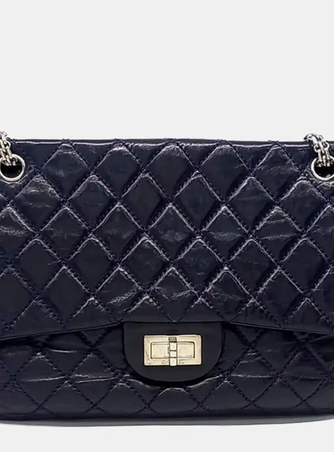 Chanel 2.55 Medium Navy Blue Quilted Stitch Leather Flap Bag