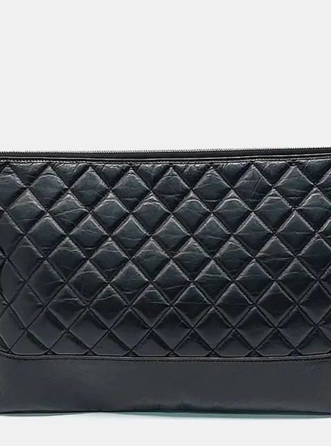 Chanel Gabrielle Large Black Leather Clutch Bag
